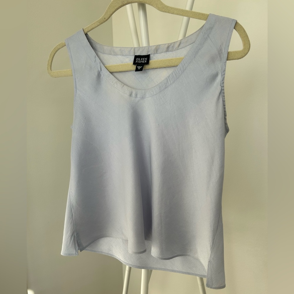 EILEEN FISHER silk dupioni rounded v-neck tank top